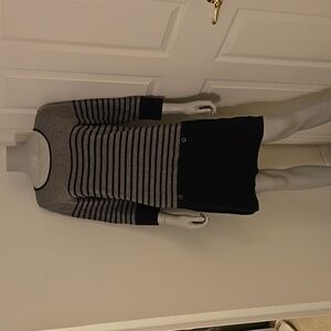 Banana Republic 3/4 Sleeve Striped Sweater Dress Size L Black and Gray